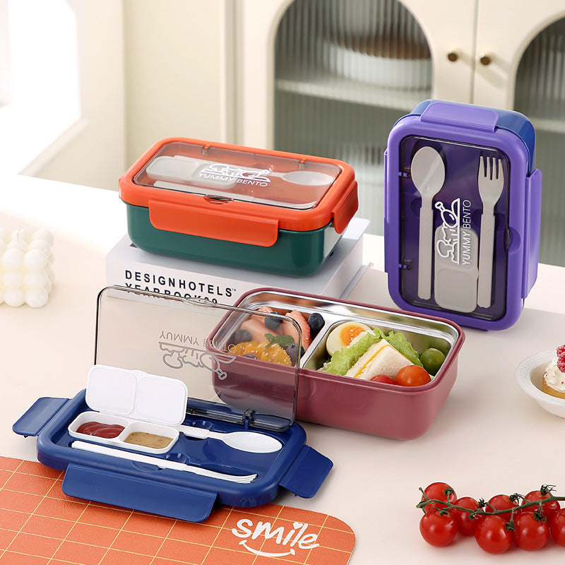 Stylish Multi-Compartment Bento Lunch Box with Integrated Cutlery — product view 1
