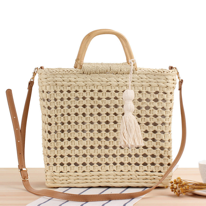 Soft and Stylish Straw Shoulder Bag with Removable Tassel Detail LoungeYard — product view 1