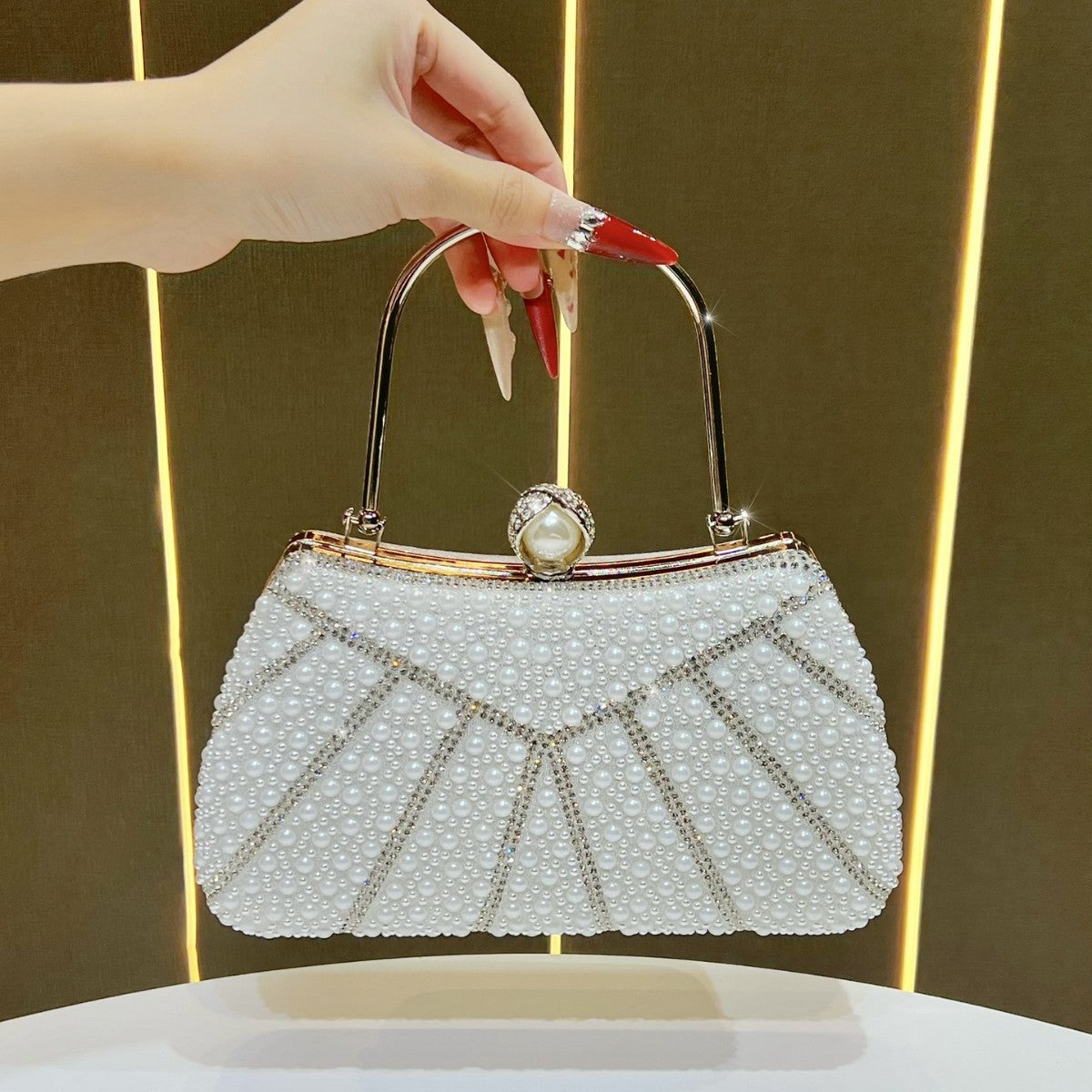 Pearlescent Beaded Evening Clutch — product view 1
