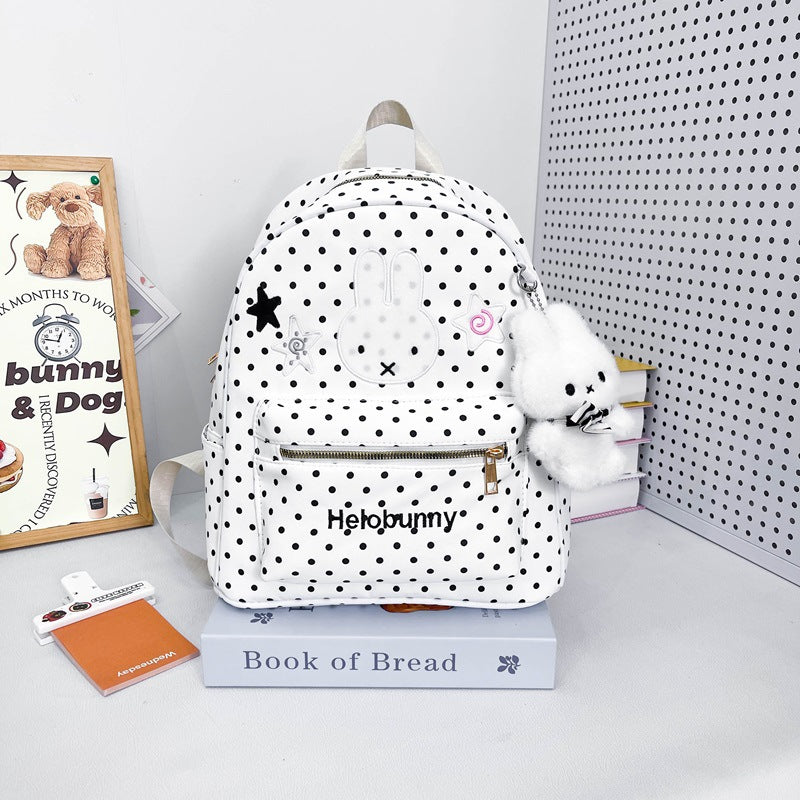 Polka Dot Cartoon-Themed Backpack with Plush Charm LoungeYard — product view 7