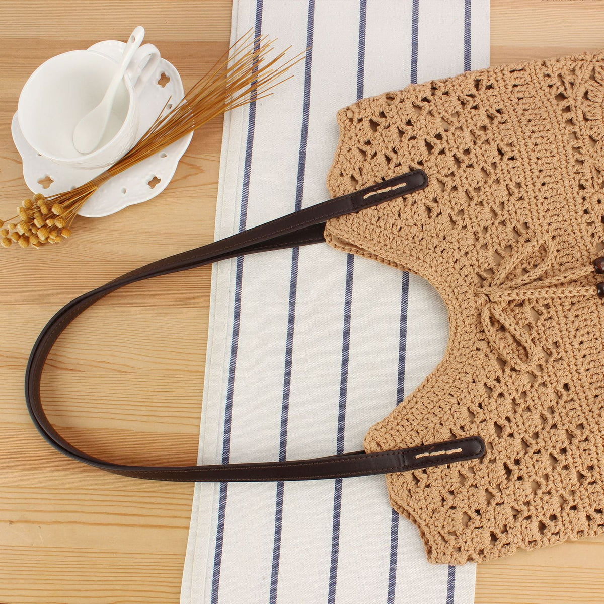 Handbag in Creative Macrame Design with Tassel Detail LoungeYard — product view 2