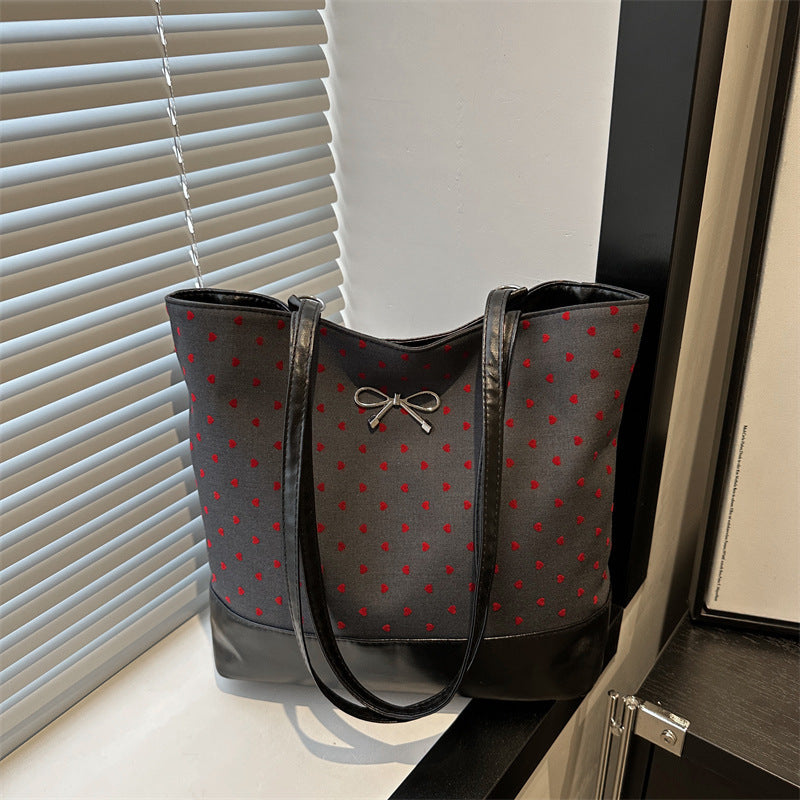 Heart-Embellished Canvas Tote Bag LoungeYard — product view 1