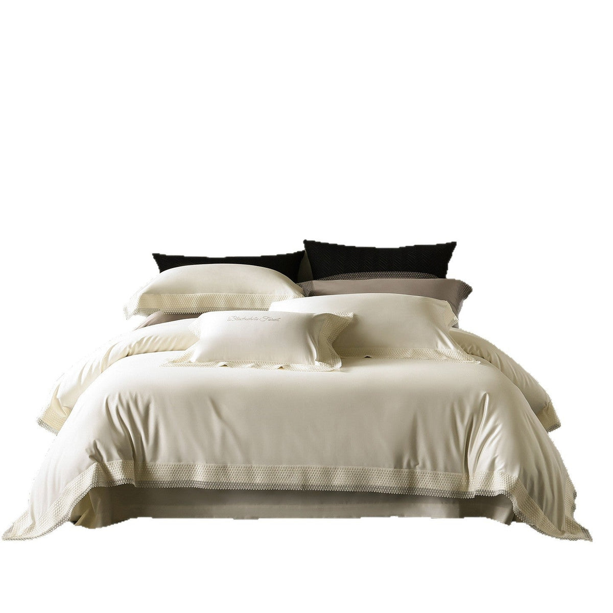 Noble cotton satin bedding set with fine lace trim and hotel closure — product view 3