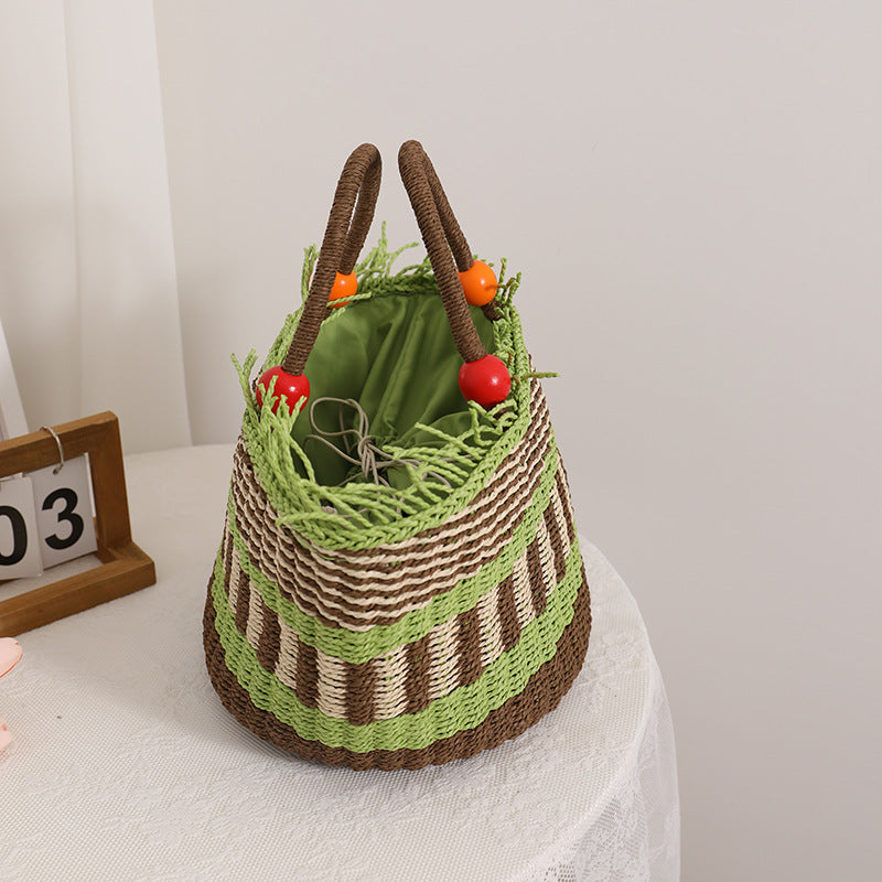 Handmade basket bag with cheerful garden design LoungeYard — product view 2