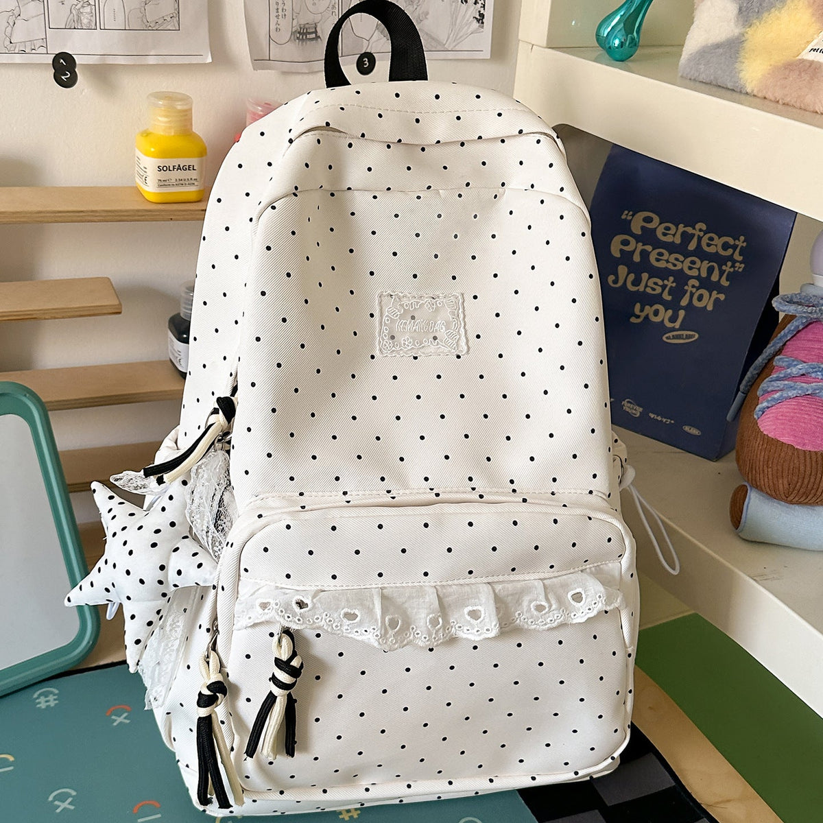 Decorative Polka Dot School Backpack LoungeYard — product view 6