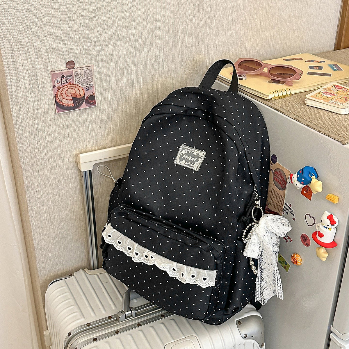 Charming Polka Dot Patterned Backpack LoungeYard — product view 6