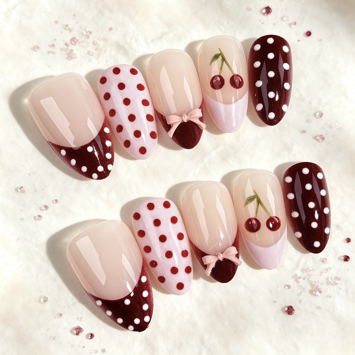 Artistic Floral and Polka Dot Press-On Nail Set — product view 3