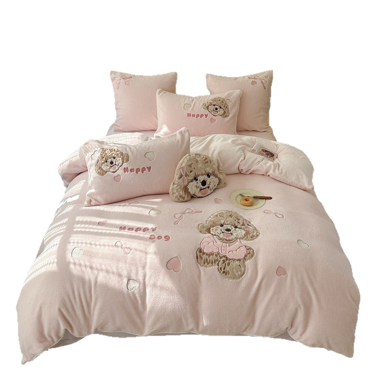 Cozy bedding set with plush surface and embroidered puppy design — product view 5
