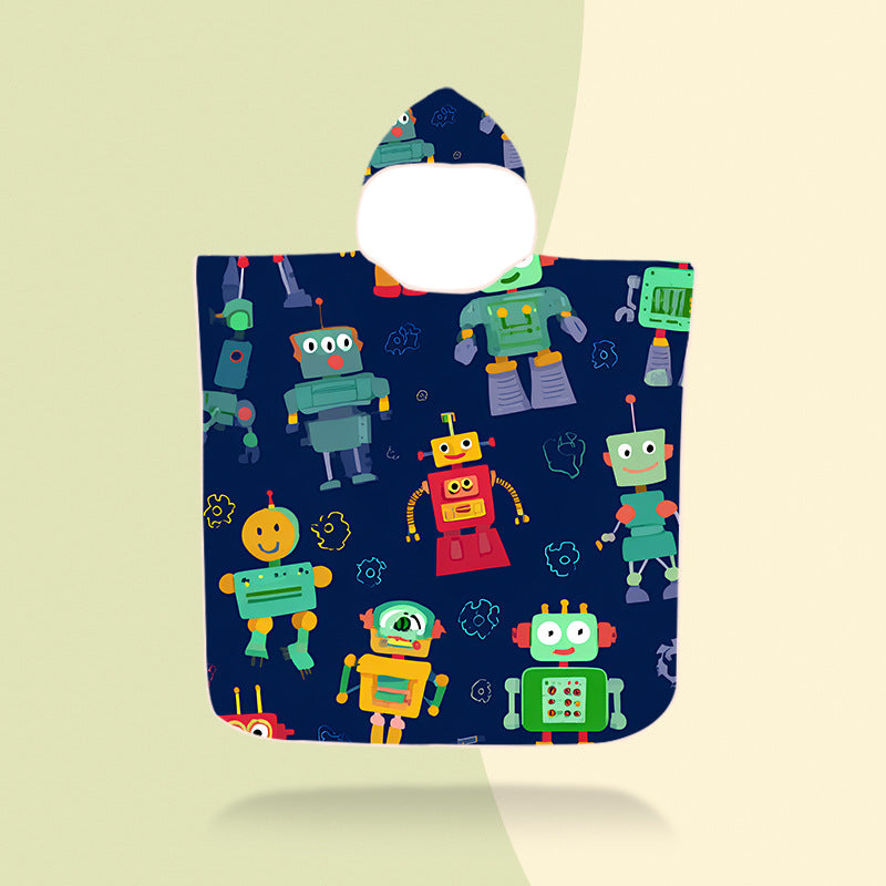 colorful hooded poncho with robot motif LoungeYard — product view 2