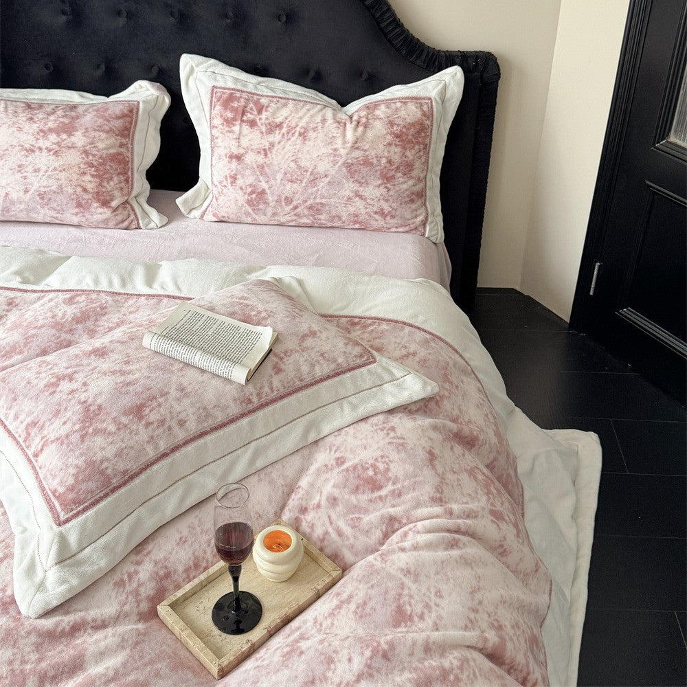 Luxurious velvet bedding set with floral texture and quilted edge — product view 3