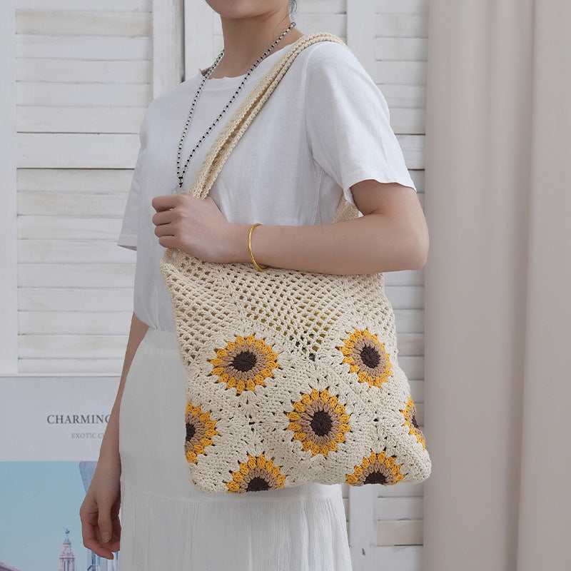 Handcrafted Jute Bag with Colorful Flower Pattern LoungeYard — product view 3