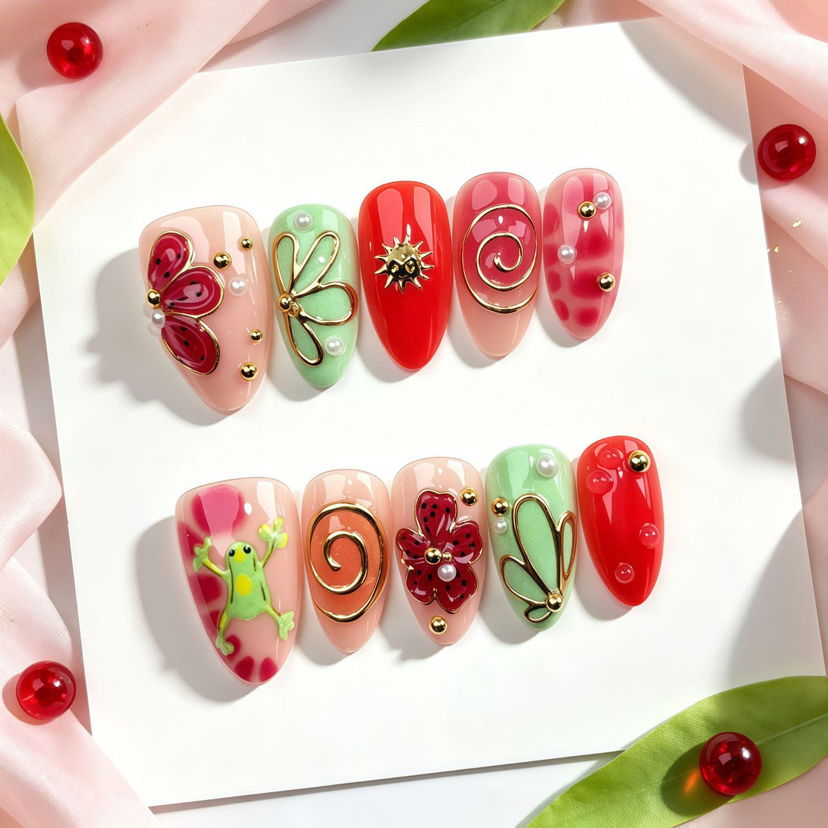 Creative Floral-Design Press-On Nails Set — product view 3