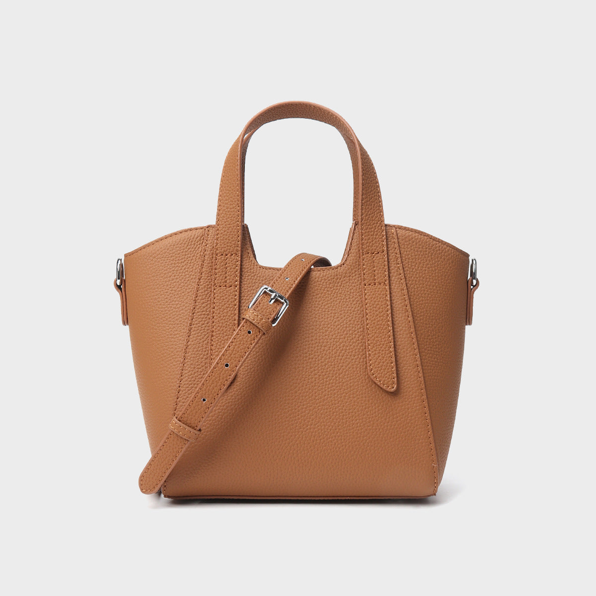 Small Structured Pebbled Leather Top-Handle Tote with Detachable Strap — product view 3