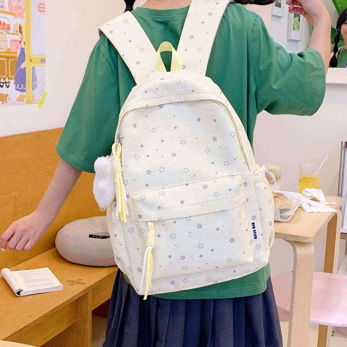 Cute Star-Patterned School Backpack LoungeYard — product view 2