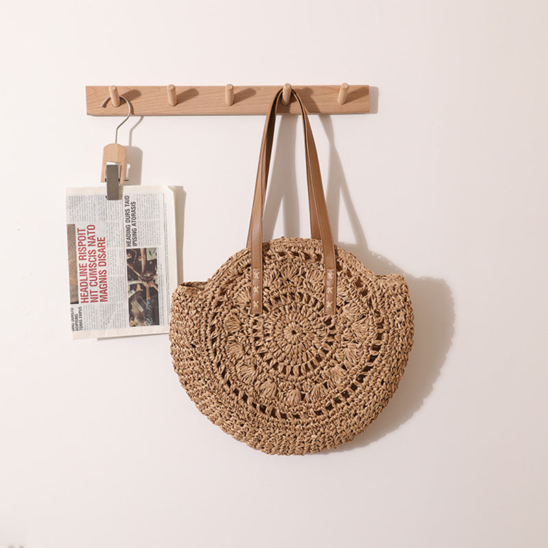 Handmade macrame tote bag with leather handles LoungeYard — product view 2