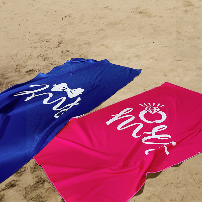 Beach towel with creative heart design LoungeYard — product view 2