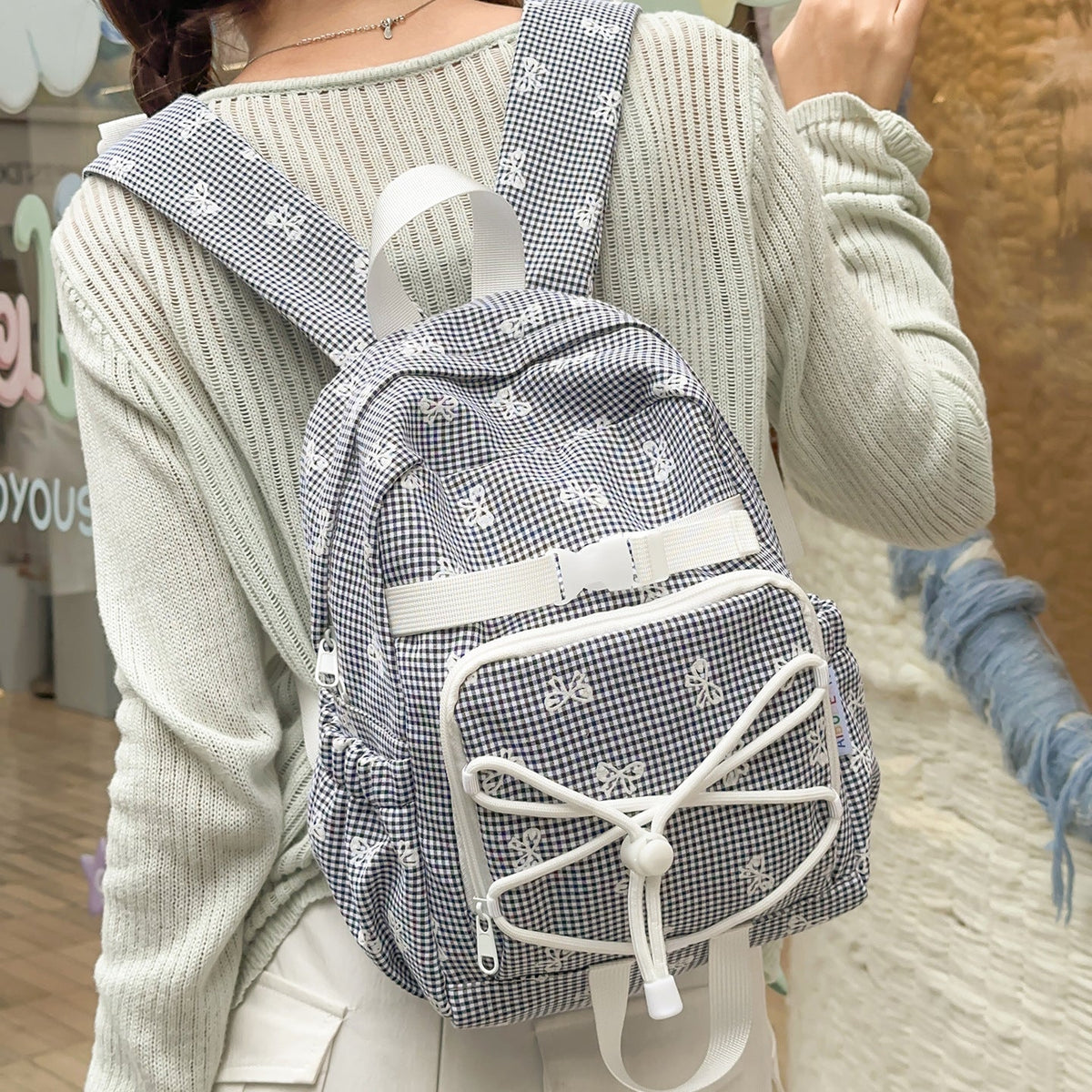 Charming Bow-Embellished Casual Backpack LoungeYard — product view 3