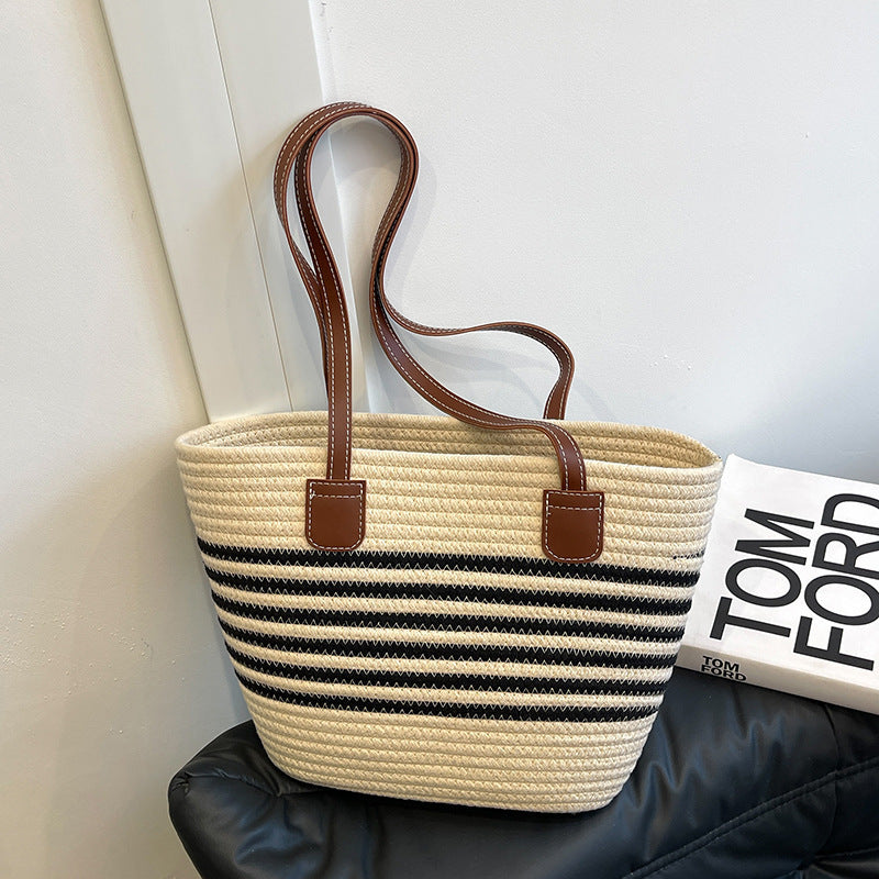Striped Woven Beach Tote Bag LoungeYard — product view 2