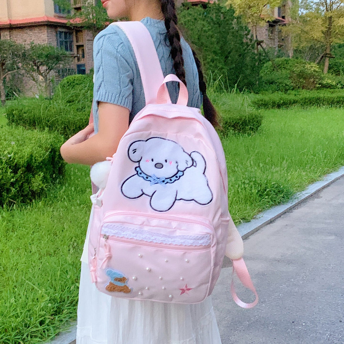 Cute Cartoon Character Print Backpack LoungeYard — product view 3