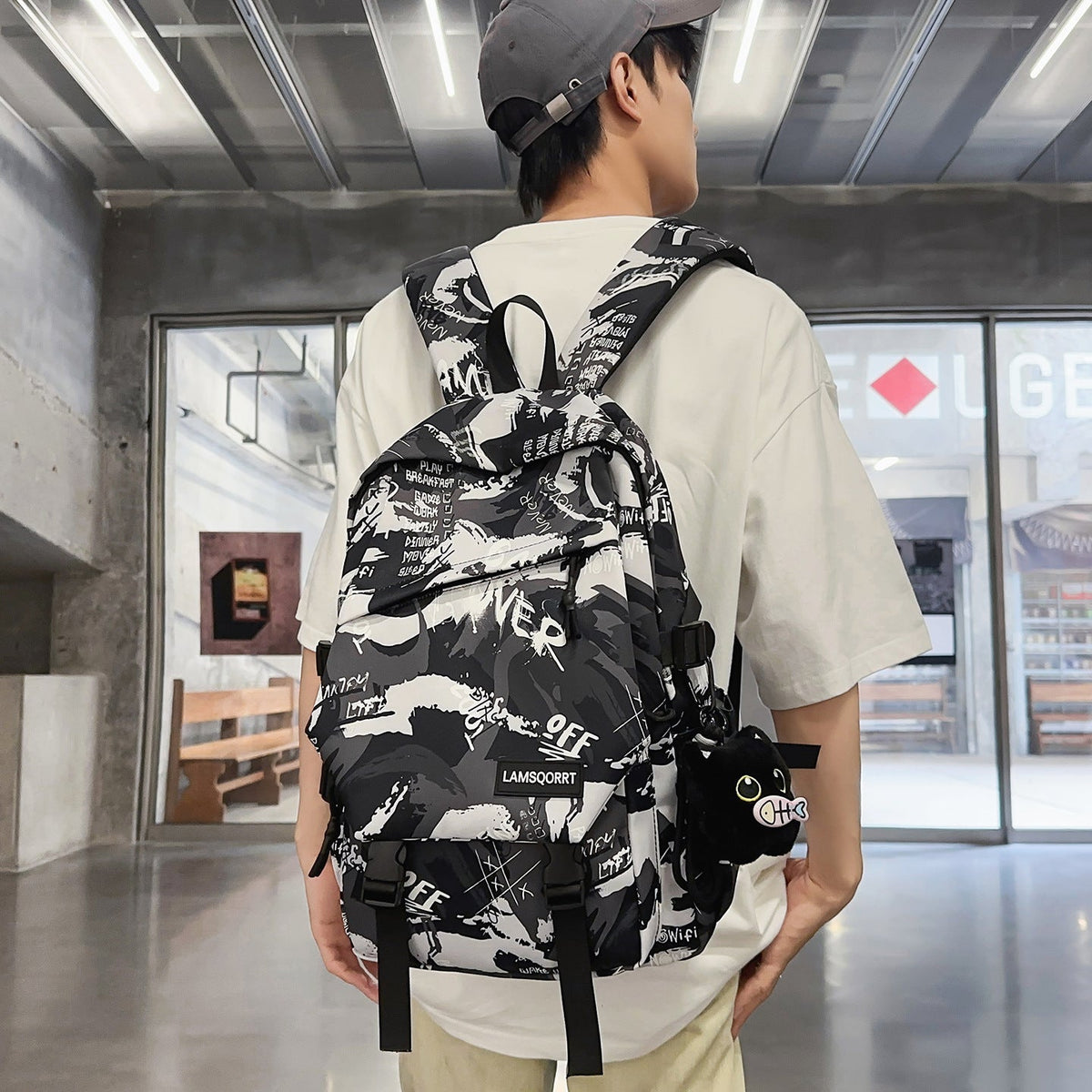 Graffiti Print Casual Backpack LoungeYard — product view 2
