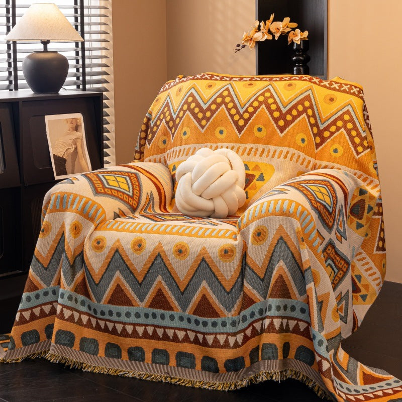 Oversized Cotton-Blend Jacquard Floral Throw Blanket with Fringed Edges LoungeYard — product view 2