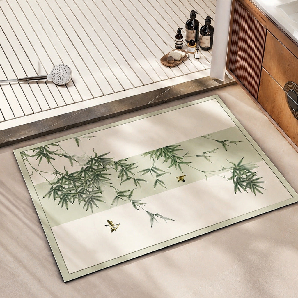 Elegant Bamboo Print Bath Mat Bowlift — product view 1