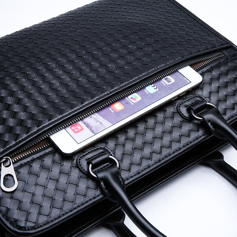 Elegant Briefcase Made of Woven Synthetic Leather LoungeYard — product view 3