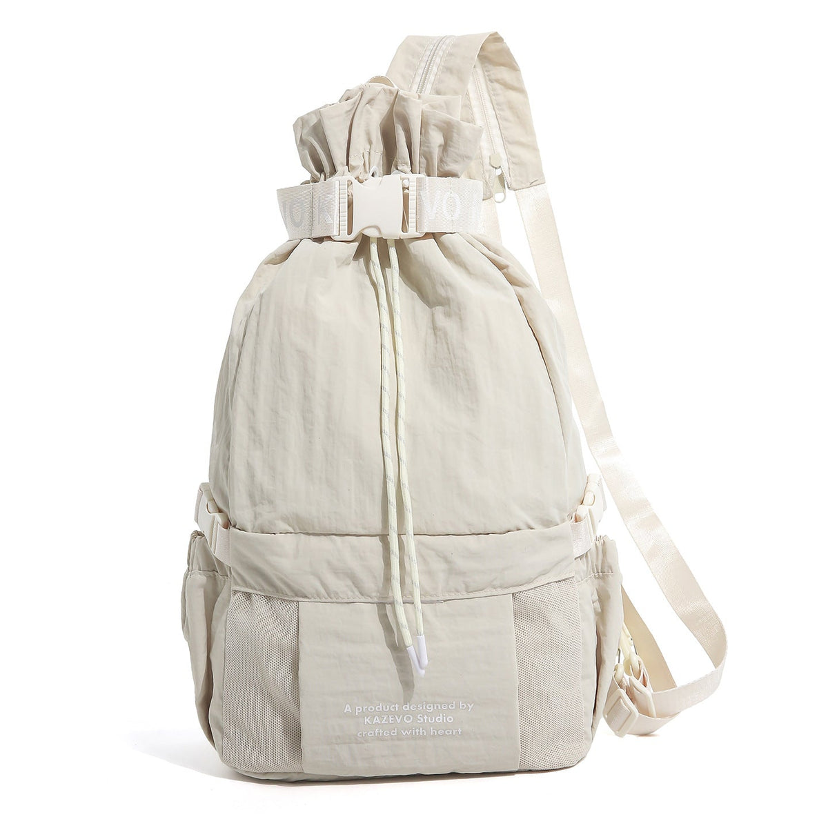 Casual Drawstring Backpack with Mesh Pockets LoungeYard — product view 6