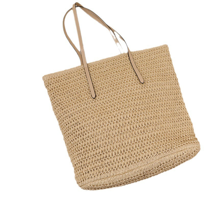 Braided shopping bag with elegant leather handles LoungeYard — product view 3