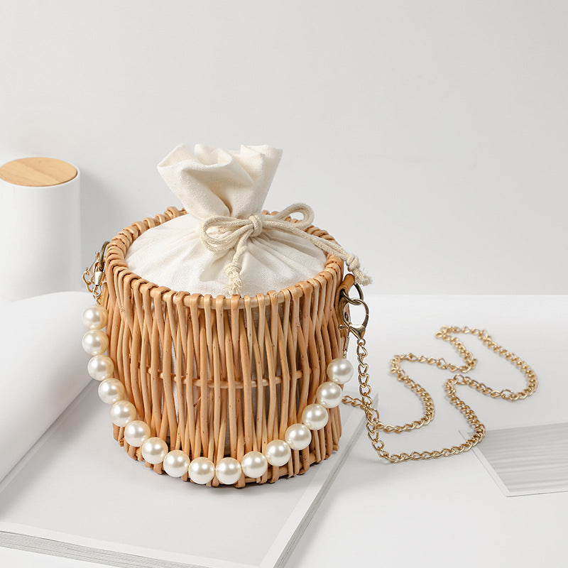 Women's basket bag with pearl decoration LoungeYard — product view 1