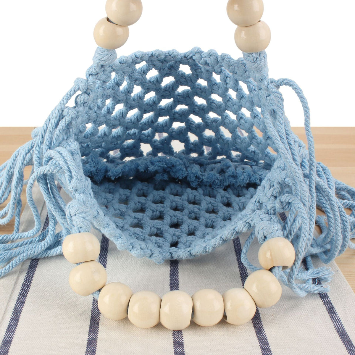 Handmade Macrame Bag with Wooden Handles LoungeYard — product view 3