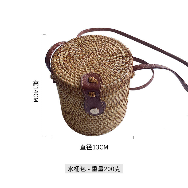 Women's round basket bag with unique ceramic detail LoungeYard — product view 5