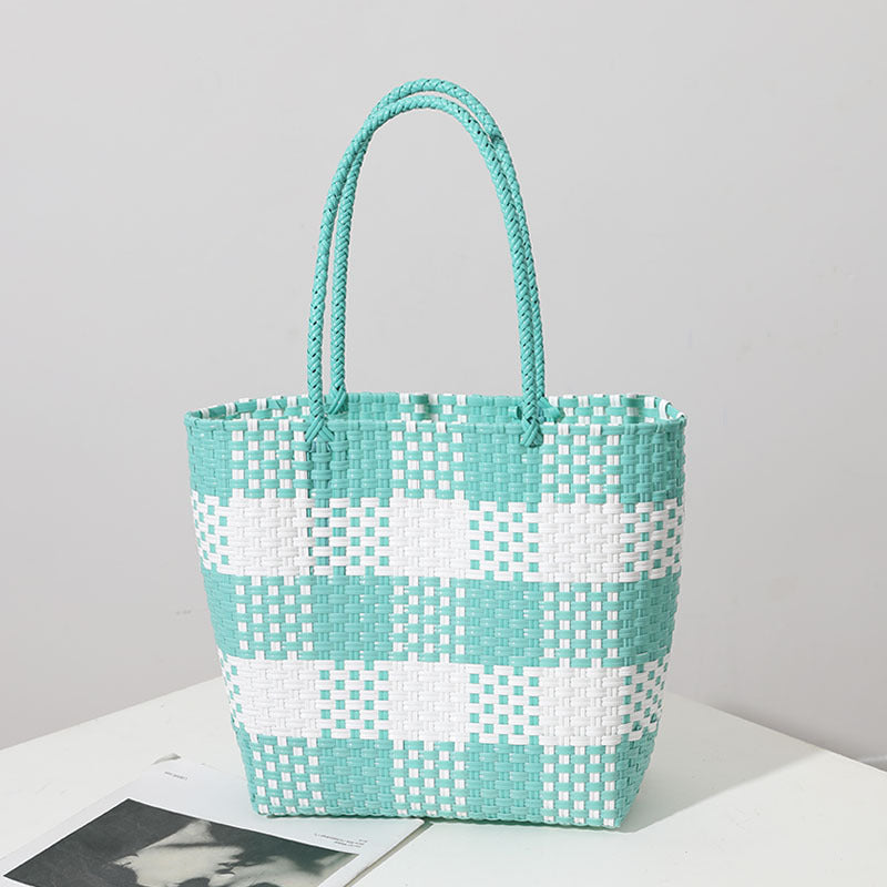 Handmade basket bag in modern check pattern LoungeYard — product view 6