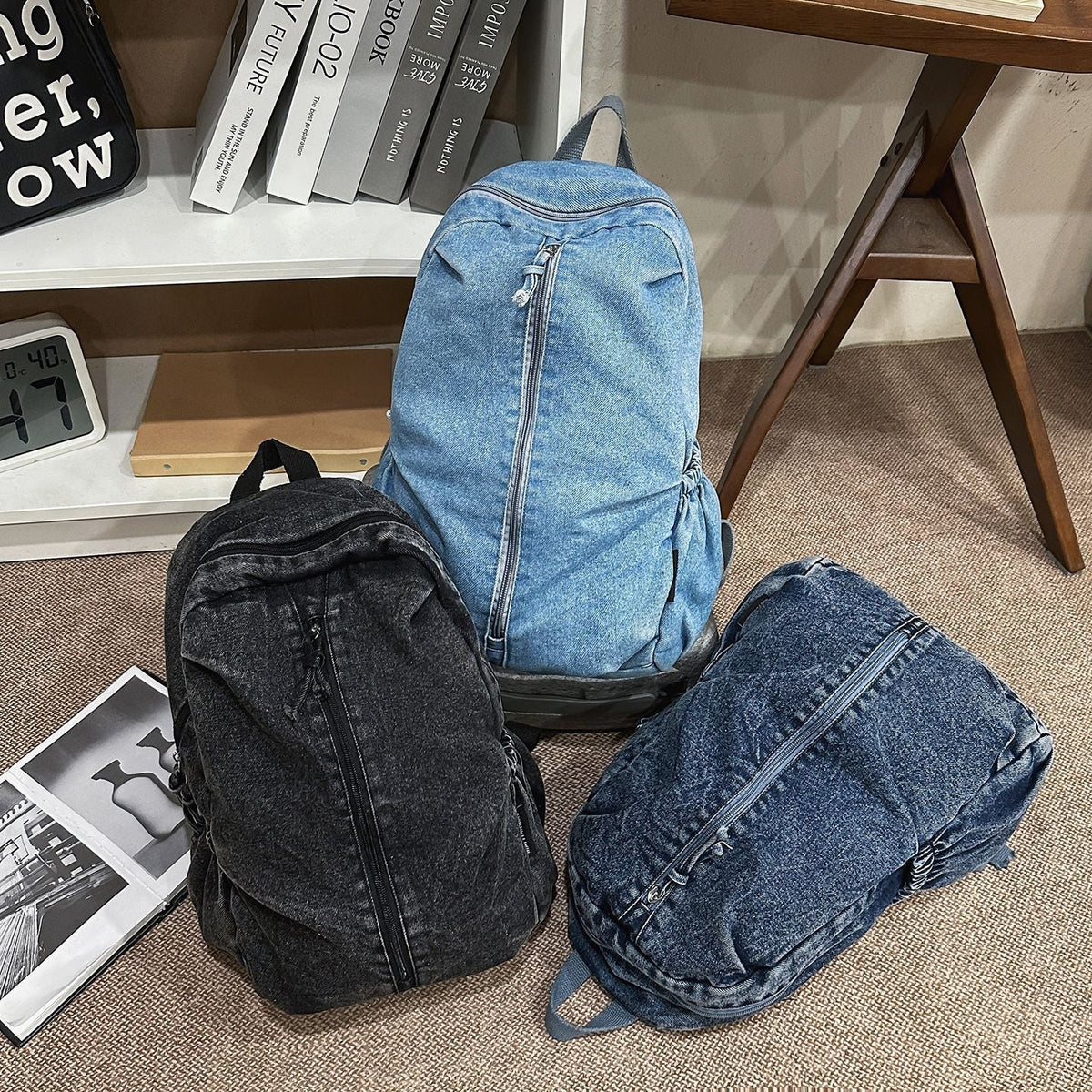 Casual Denim Travel Backpack LoungeYard — product view 4