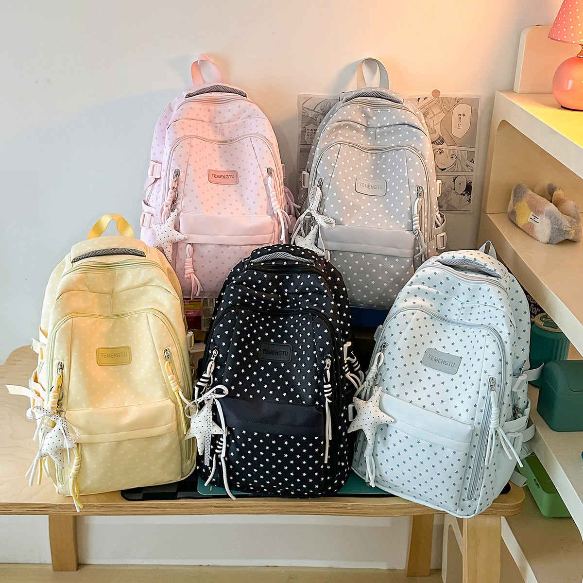 Star-Patterned Multi-Pocket Backpack LoungeYard — product view 4
