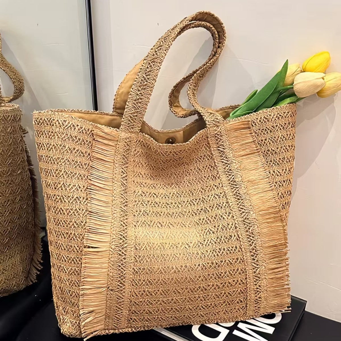 Woven Natural Material Beach Bag LoungeYard — product view 1