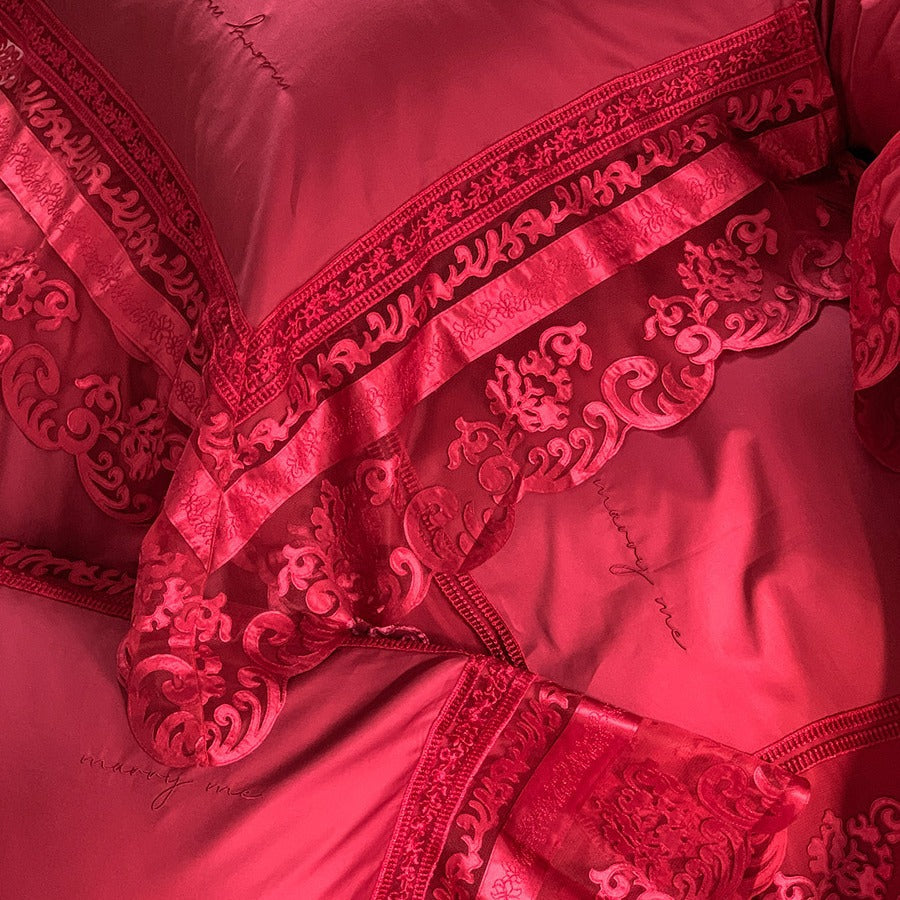 Luxury ruffled bedding set made of cotton satin with fine jacquard texture and concealed closure — product view 4