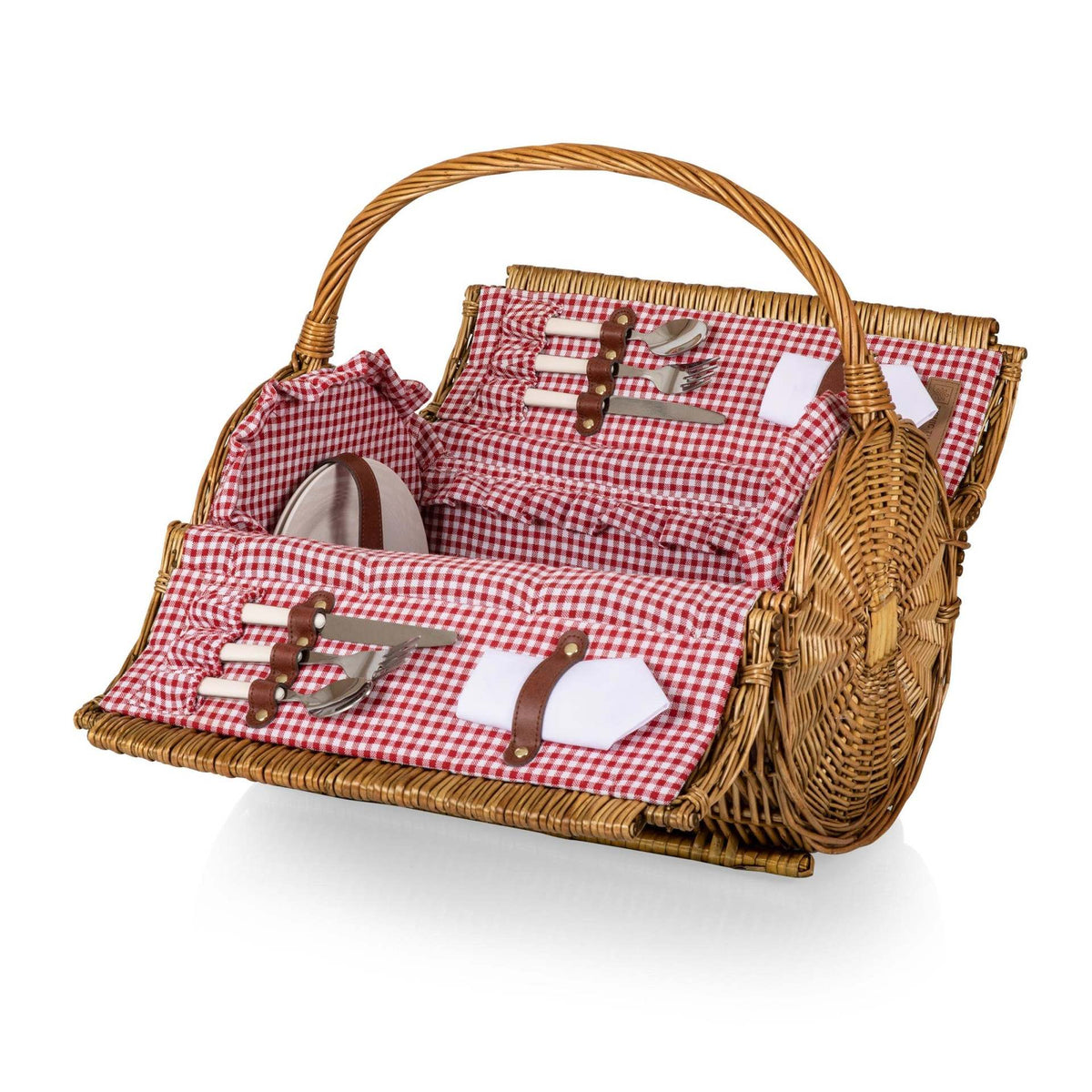 Women's picnic basket with integrated dish set and stylish gingham pattern LoungeYard — product view 3