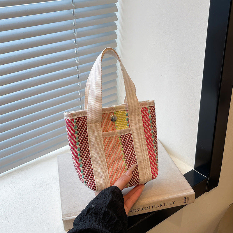 WoColorful Woven Beach Tote Bag LoungeYard — product view 3