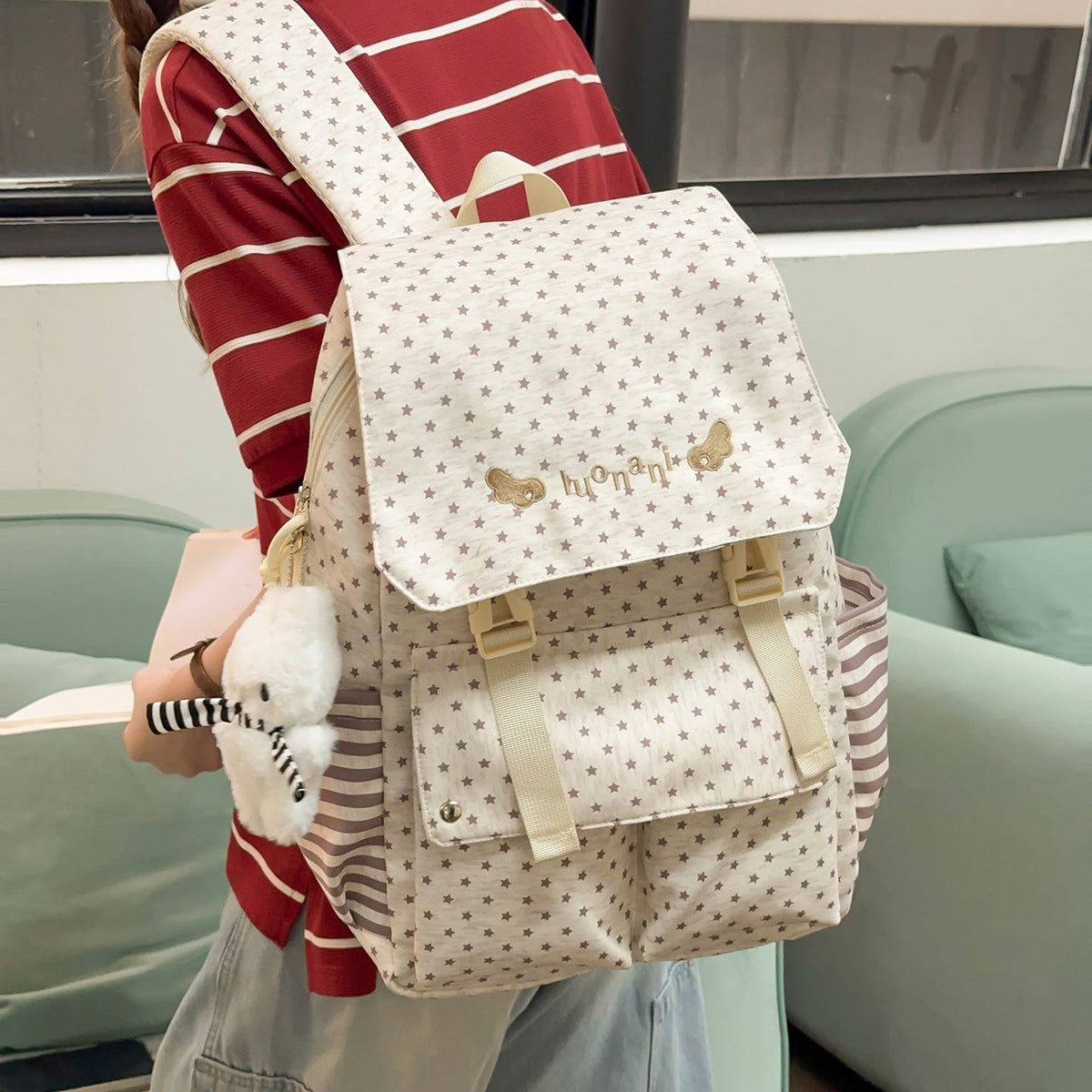Charming Star-Embellished Casual Backpack LoungeYard — product view 3