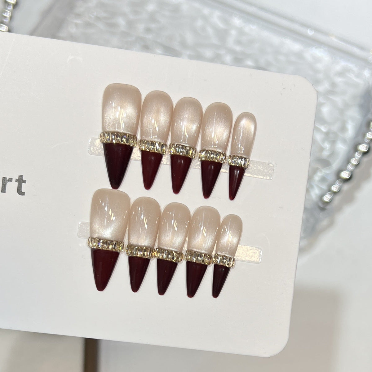 Elegant Pointed Press-On Nail Set with Rhinestone Accents — product view 2