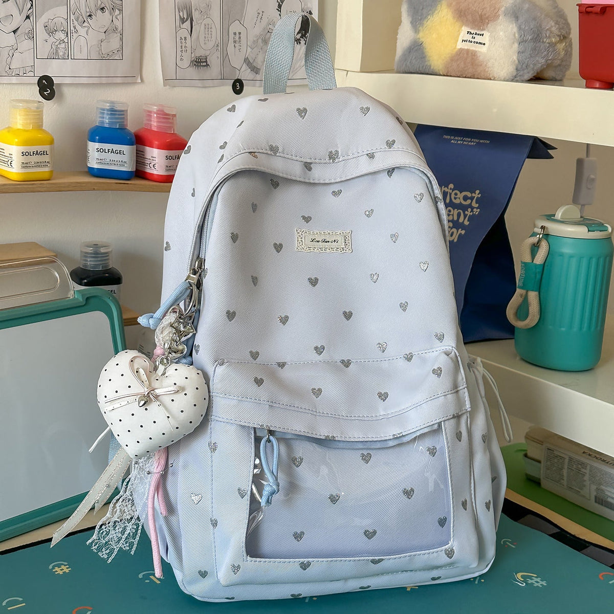 Heart-Print Stylish Backpack LoungeYard — product view 5