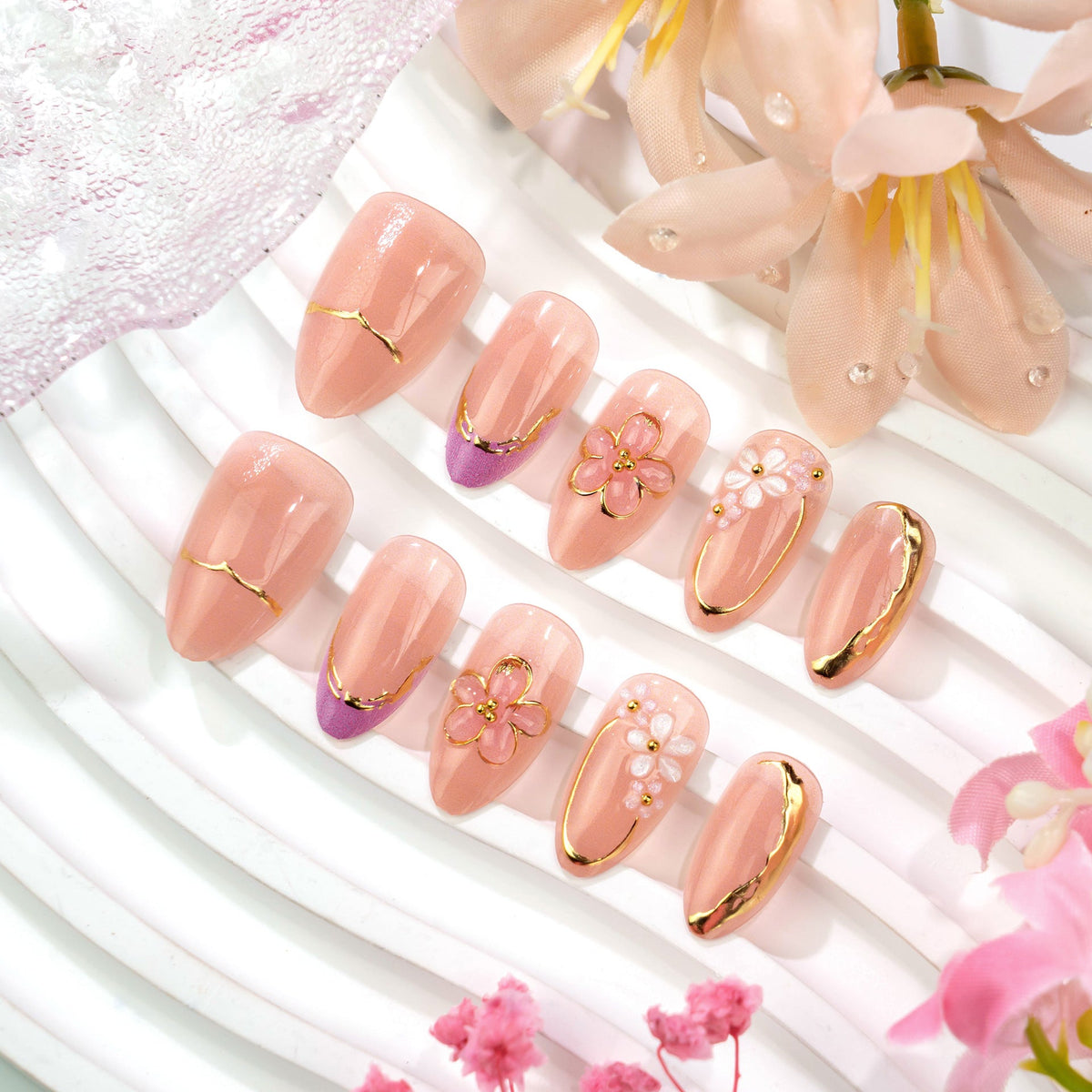 Artistic Floral Embellished Press-On Nails — product view 2