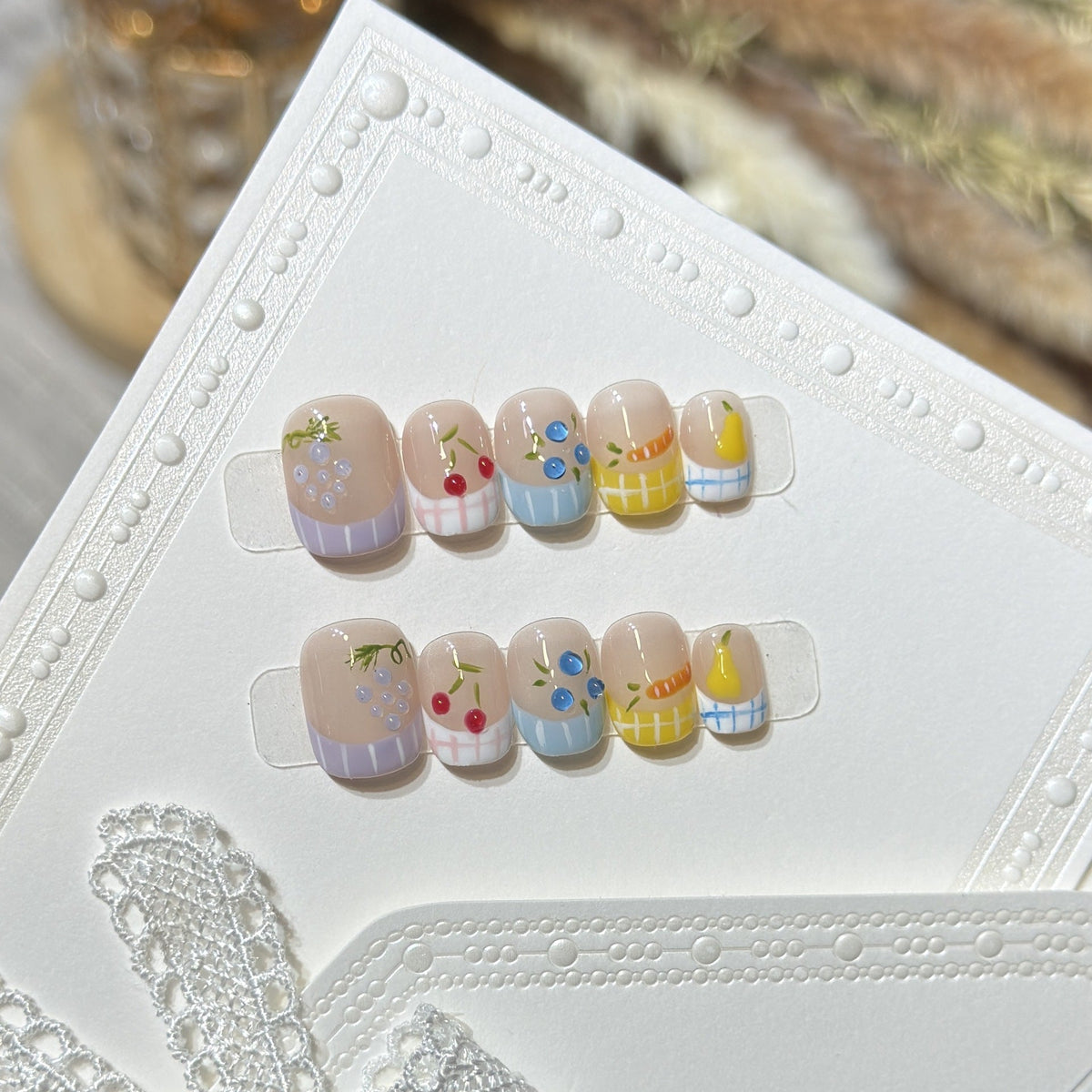 Artistic Press-On Nail Set with Fruit Pattern Designs — product view 5