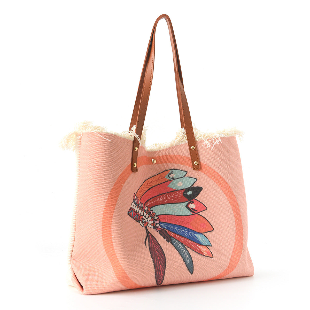 Beach bag with floral pattern and fringes LoungeYard — product view 4