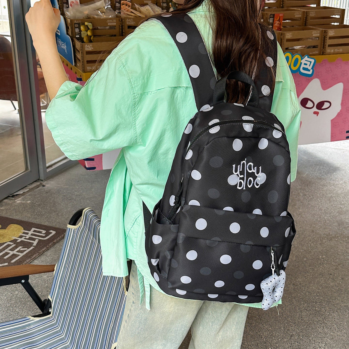 Polka Dot Patterned Casual Backpack LoungeYard — product view 2