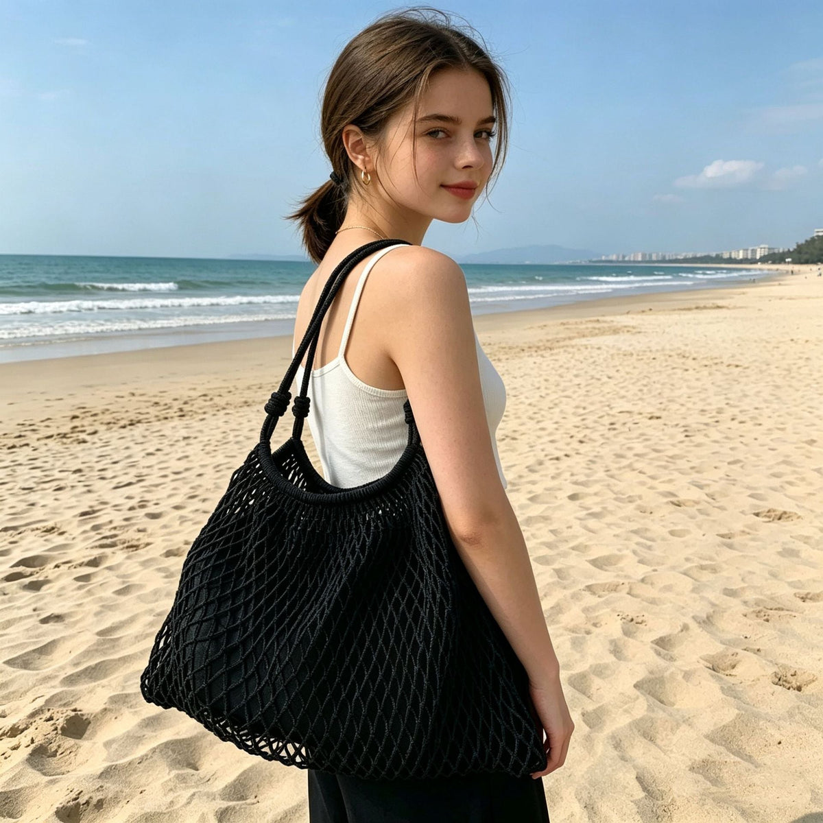 Mesh Beach Tote with Adjustable Drawstring LoungeYard — product view 7