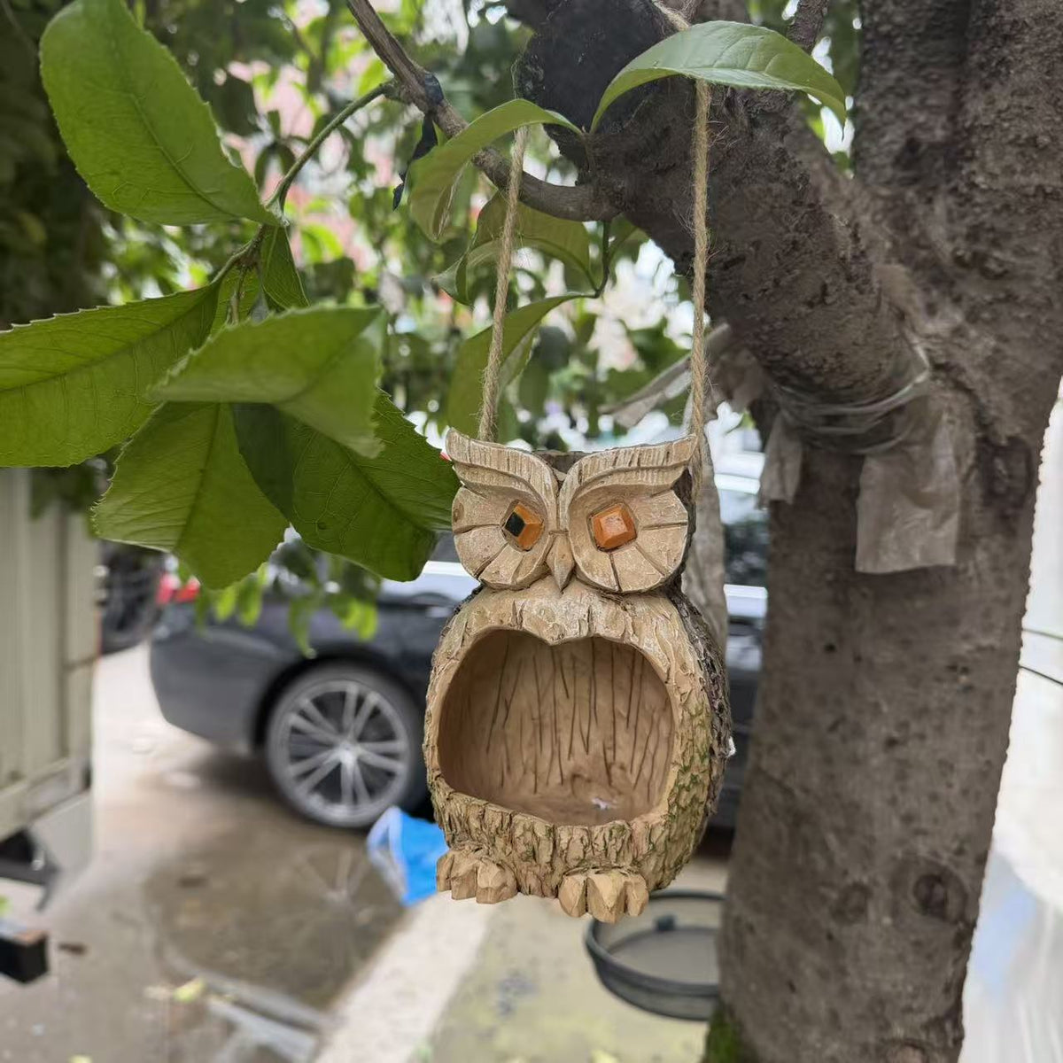 Wooden Owl Bird Feeder Bowlift — product view 3