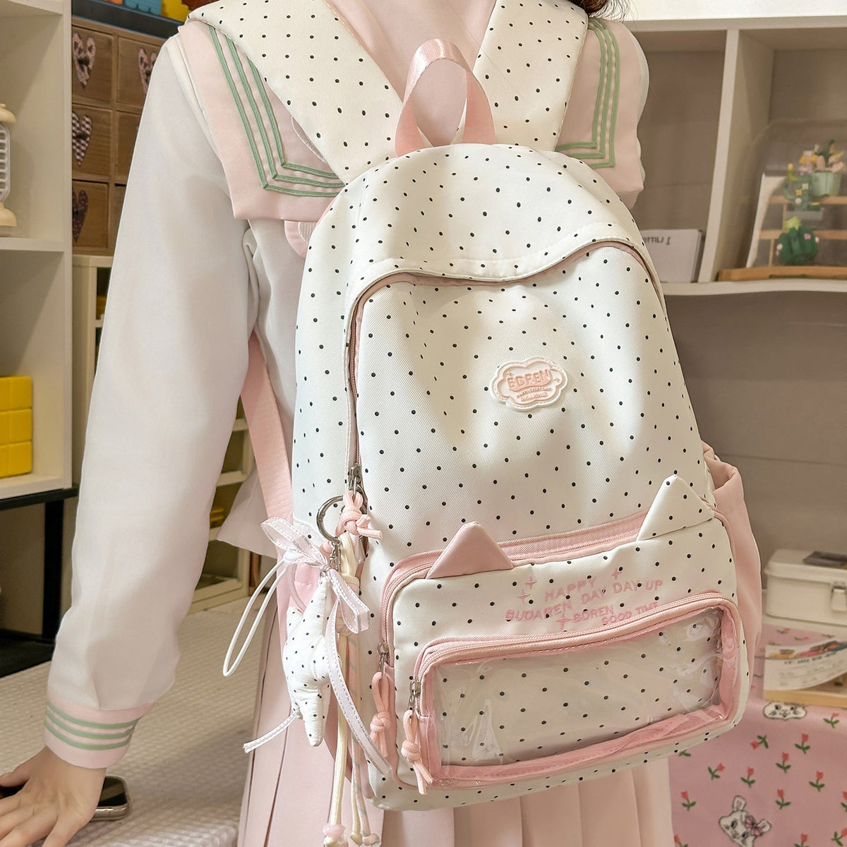 Cute Polka Dot Design Backpack LoungeYard — product view 3