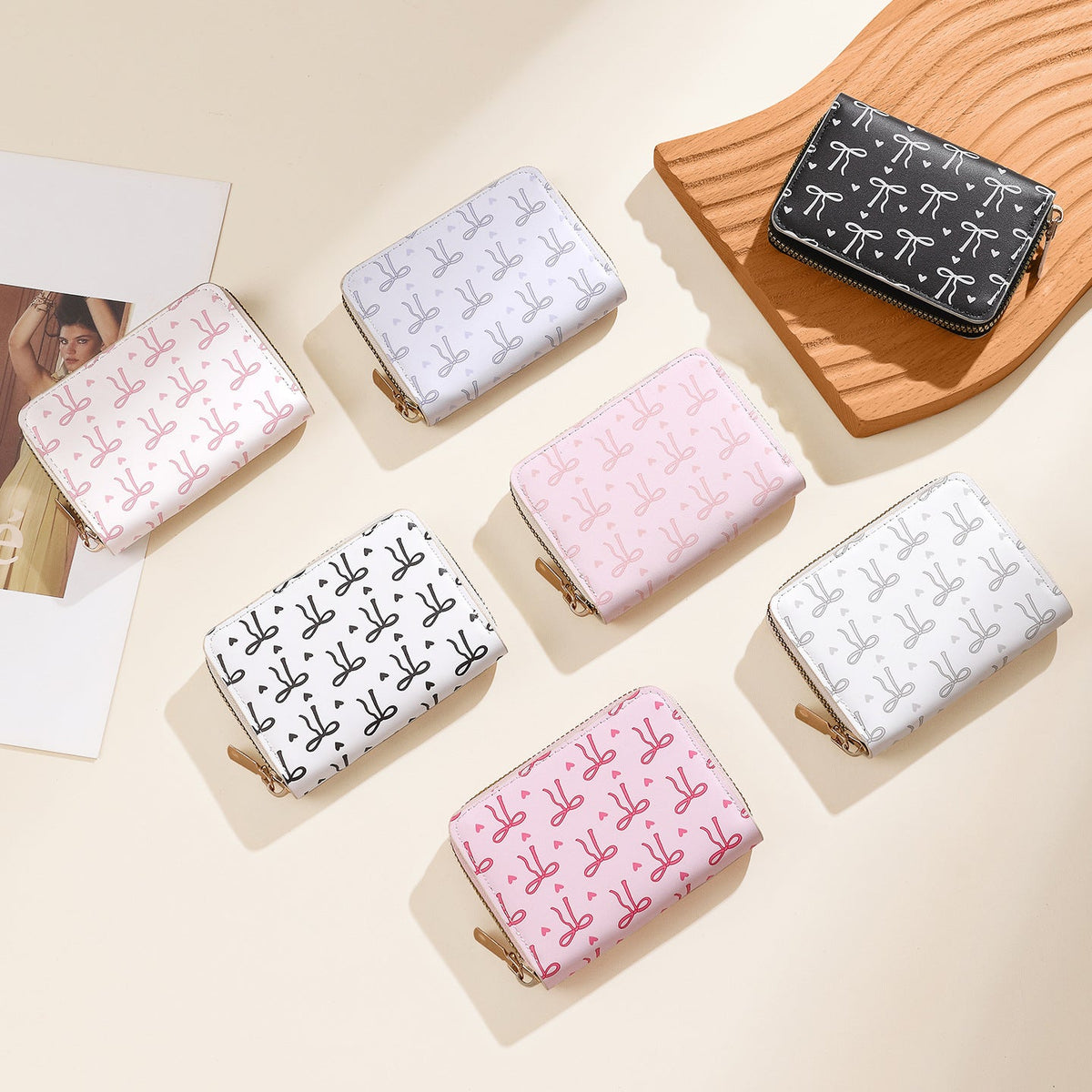 Playful Bow-Patterned Zippered Wallet — product view 7